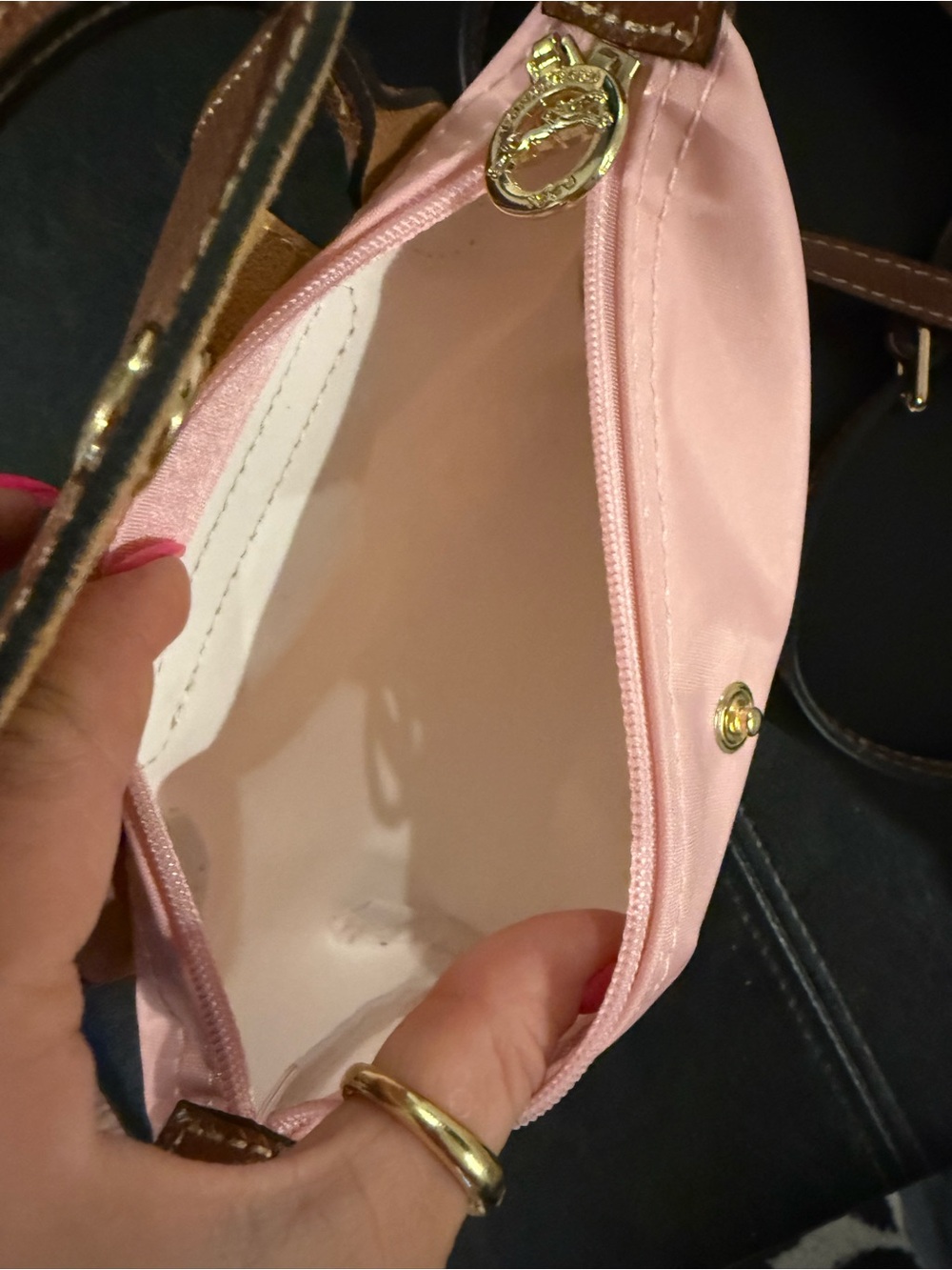 Longchamp Le Pliage Pink and Brown with Handle or Crossbody with Gold Hardware - Picture 5 of 7
